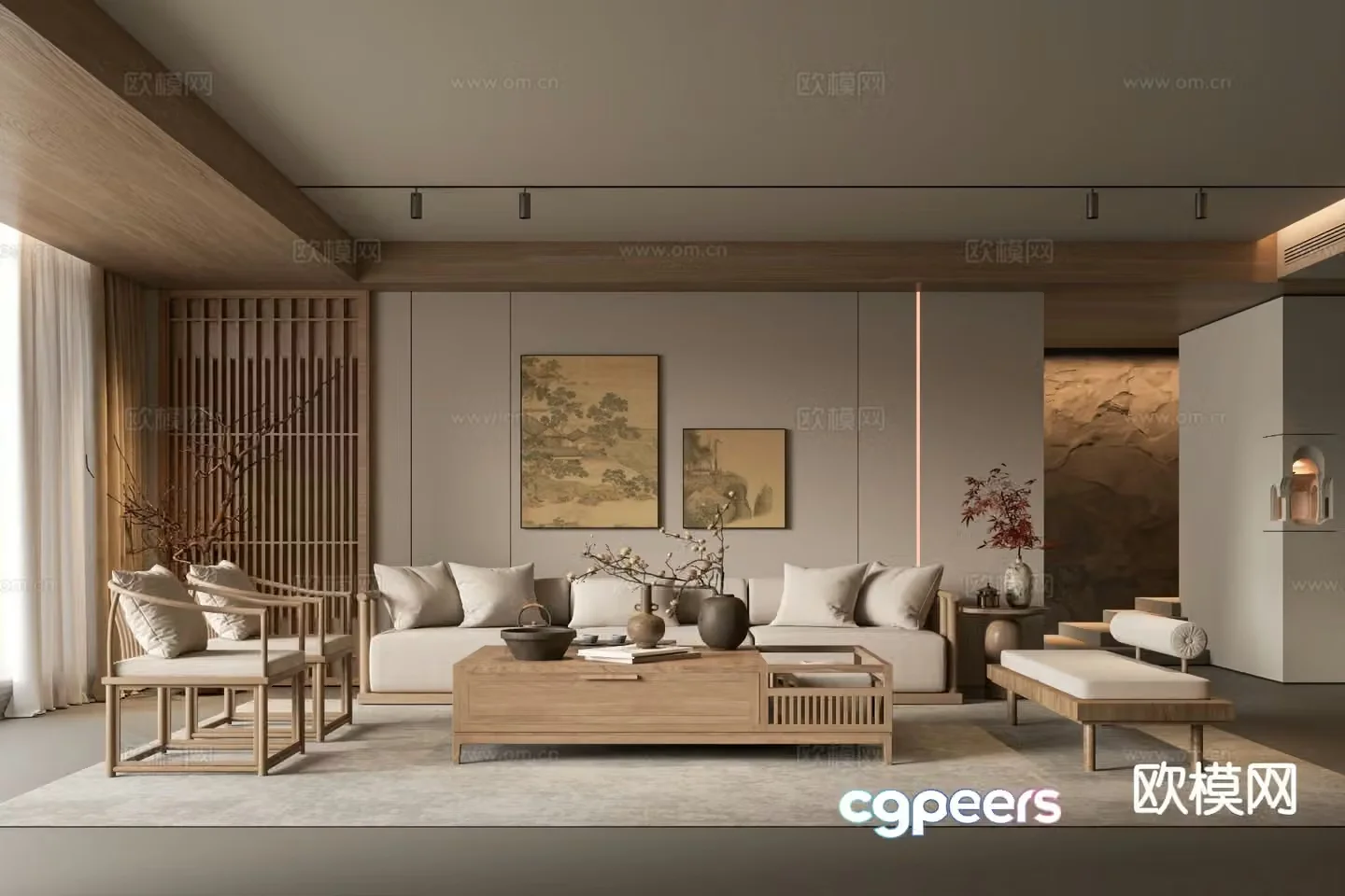 New Chinese style living room Song style aesthetics 3D model