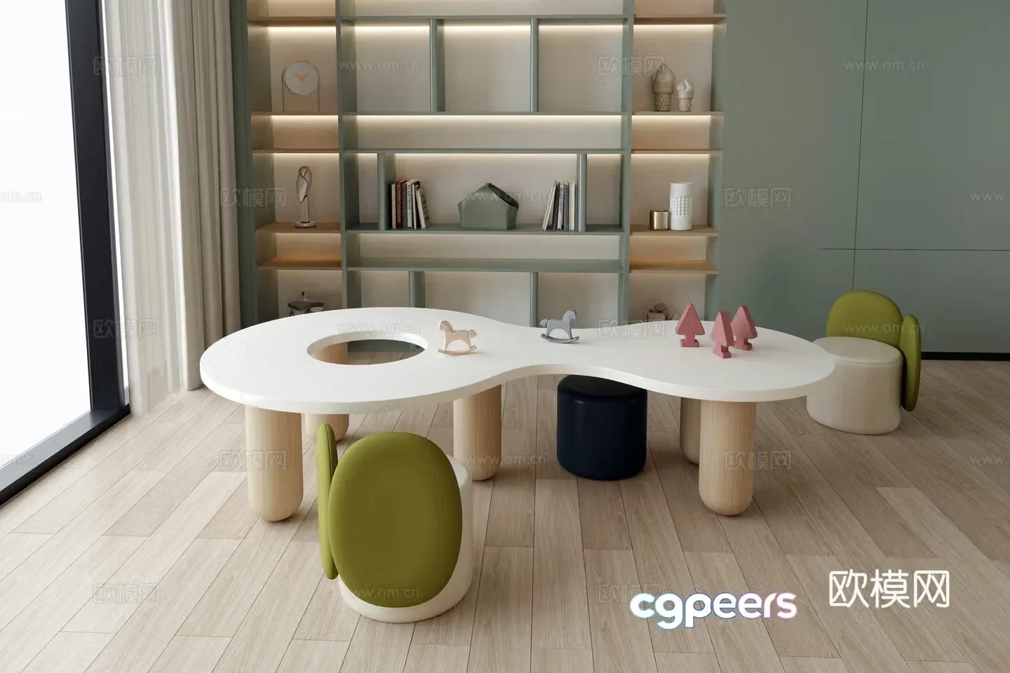Children’s room entertainment room children’s table and chairs children’s chairs play area activity room cartoon stool 3d model