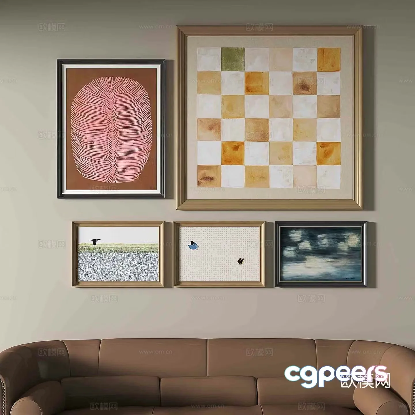 Simple European retro painting Abstract painting Combination painting Decorative painting 3d model