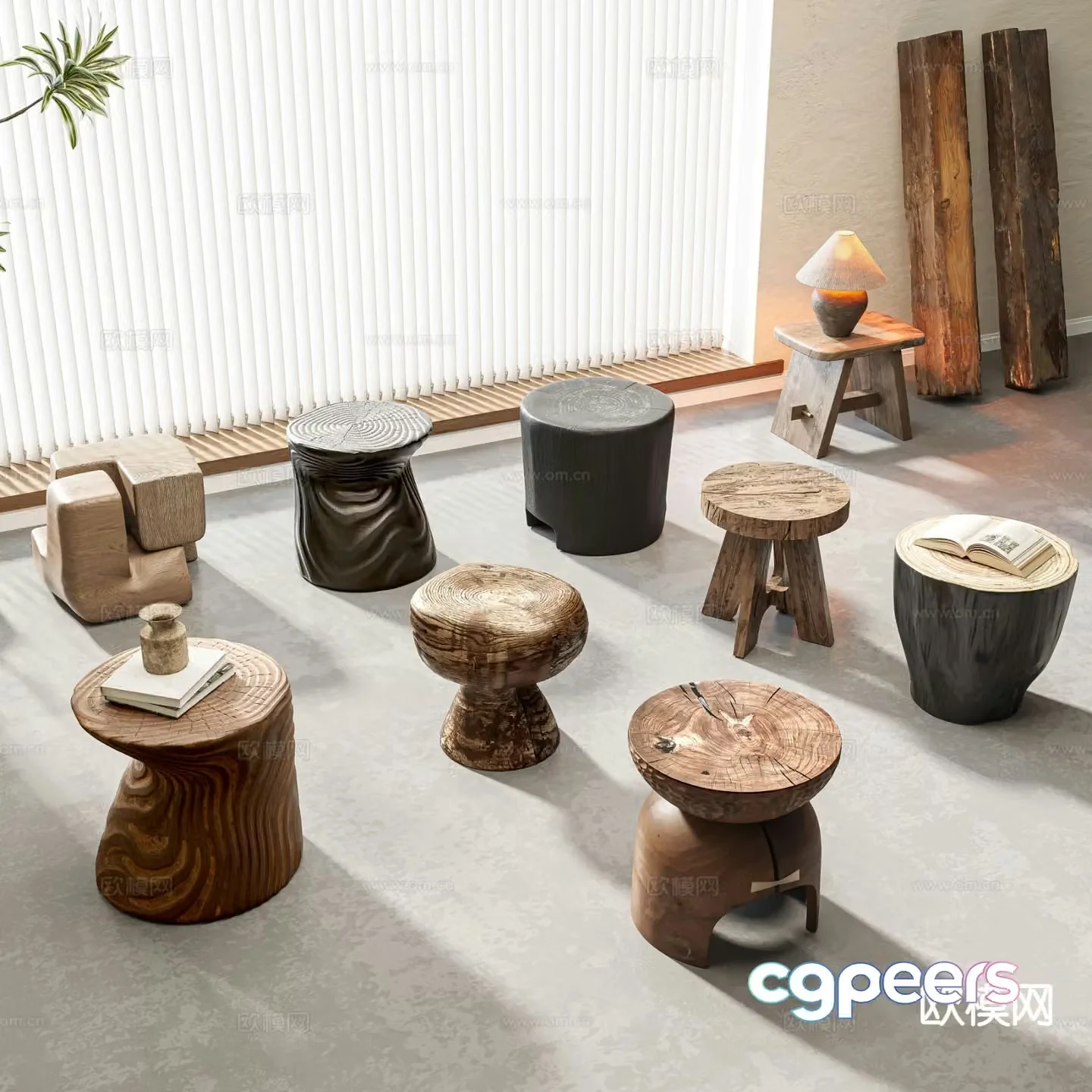 Wabi-sabi stool round stool wooden stool drum stool 3d model