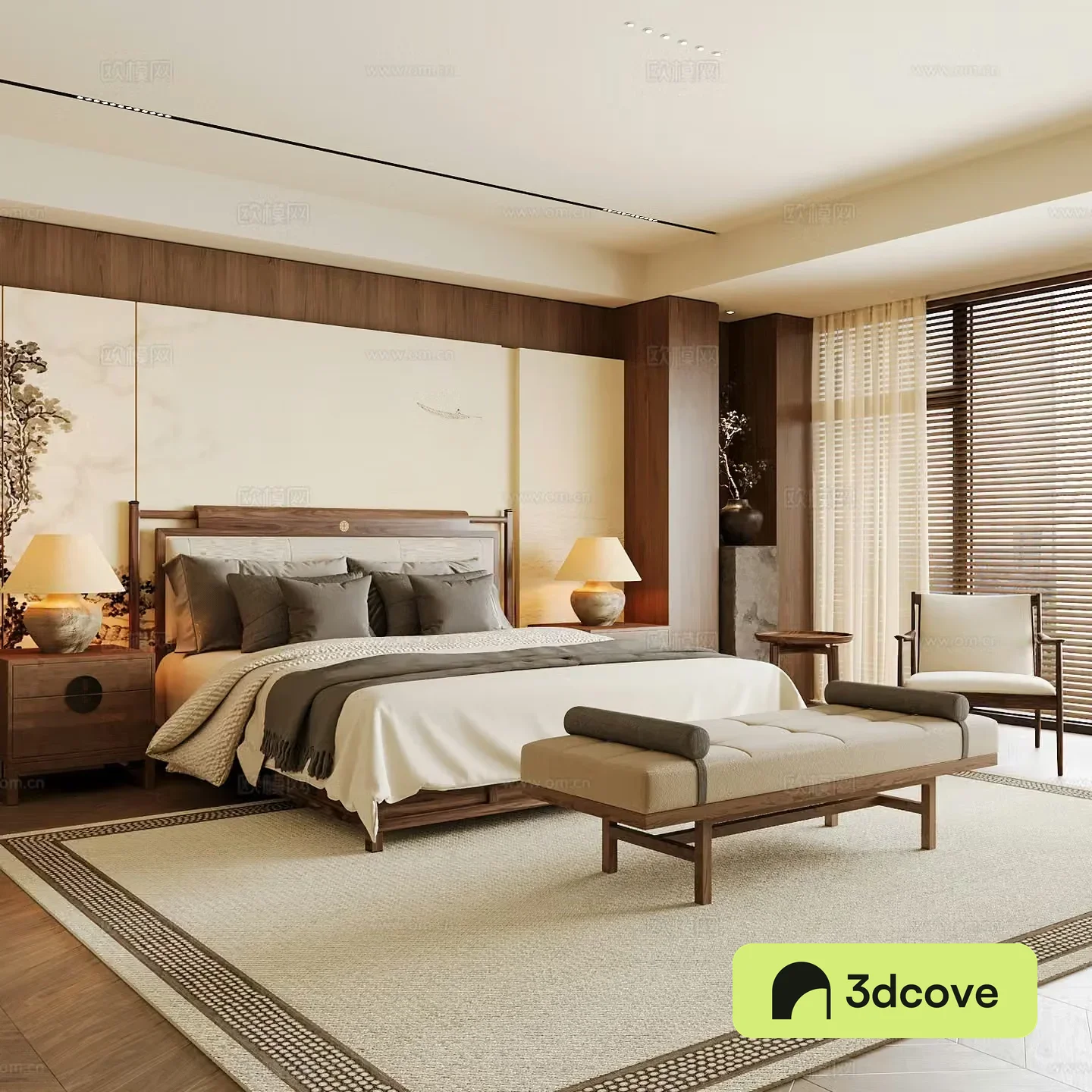 New Chinese style home bedroom Song family aesthetic bedroom Song style bedroom New Chinese style double bed New Chinese