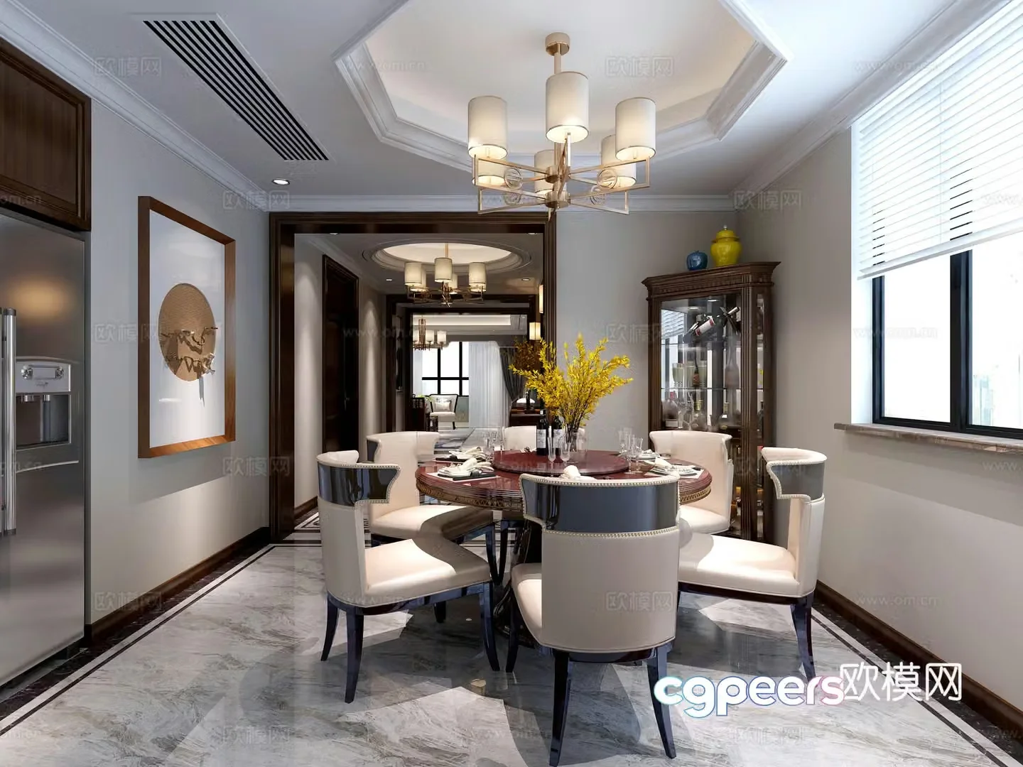New Chinese style living and dining room sofa and coffee table dining table and chair chandeliers and paintings shoe cabinet TV cabinet 3D model