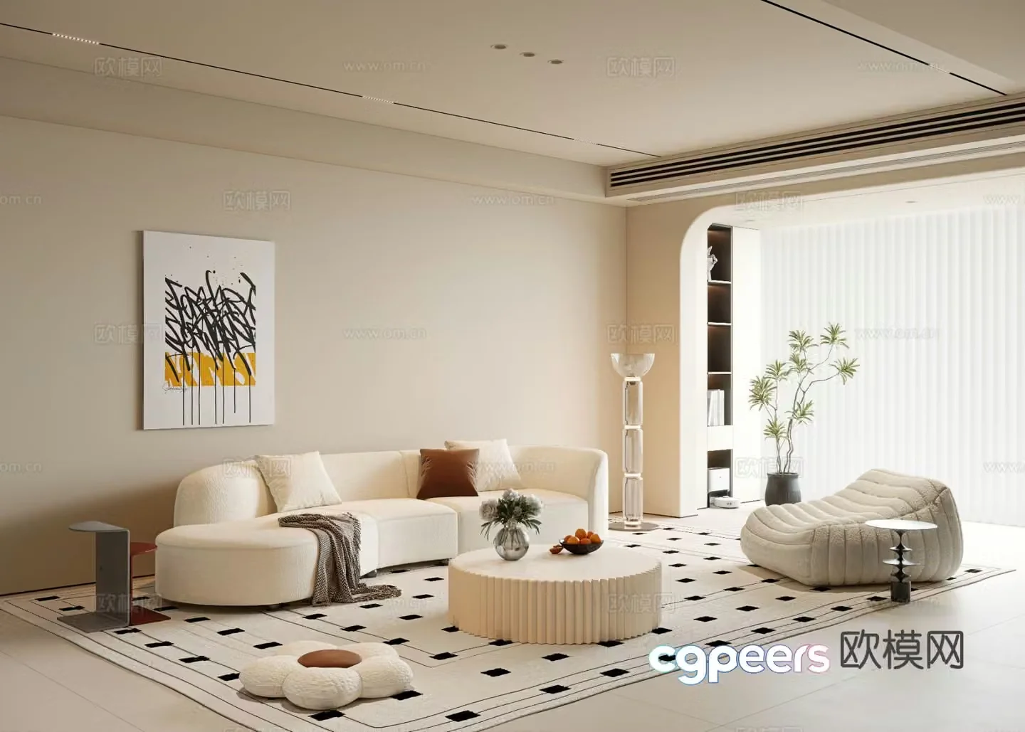 Cream style living room 3d model