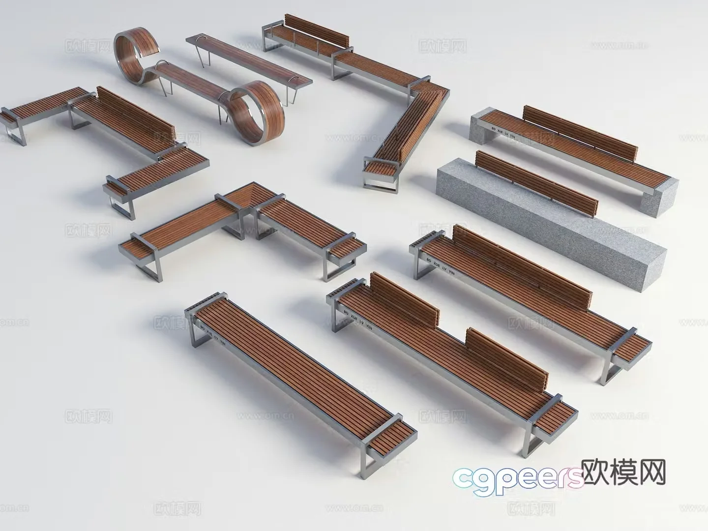 Modern landscape seats log benches benches modern park landscape chairs outdoor seats 3D model