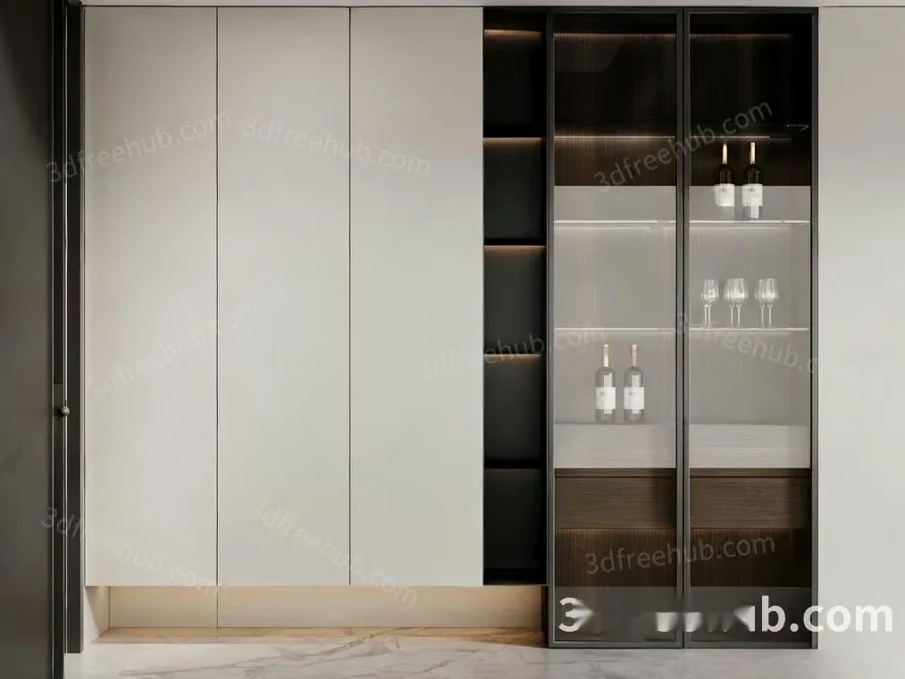 Modern Cabinet With Wine Storage 3D Model – 13164 – CORONA Render
