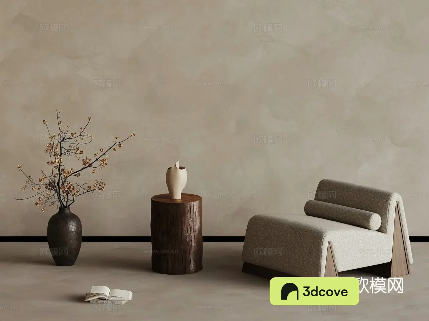 Medium style sofa chair leisure chair side vase 3d model