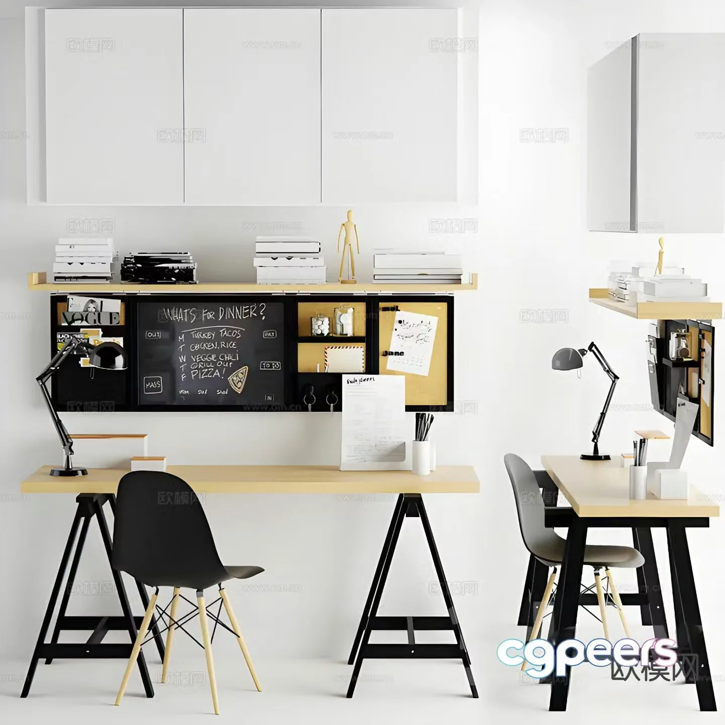 Nordic desk study table computer desk 3d model