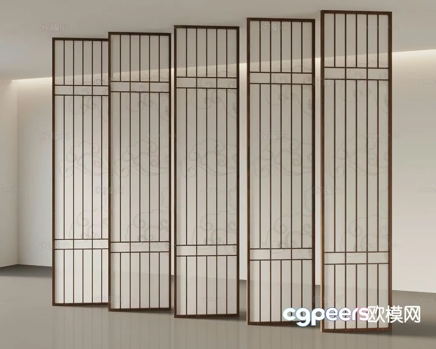 New Chinese style screen lattice silk cloth screen 3d model