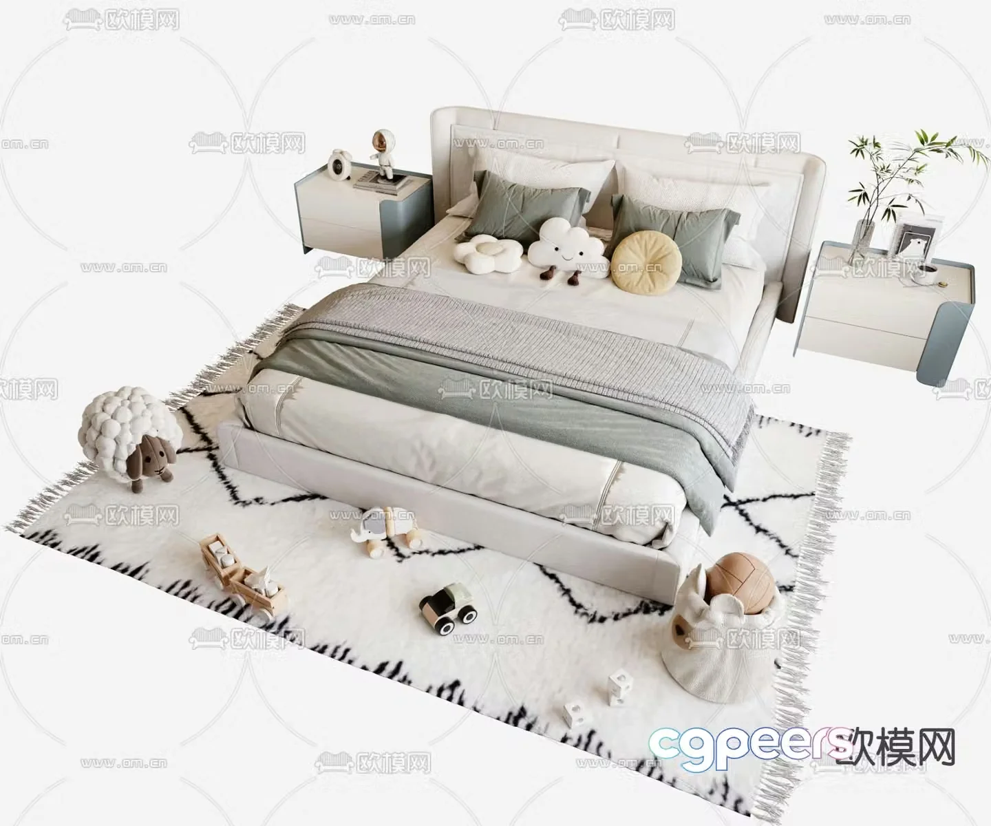 Modern children’s bed double bed 3d model