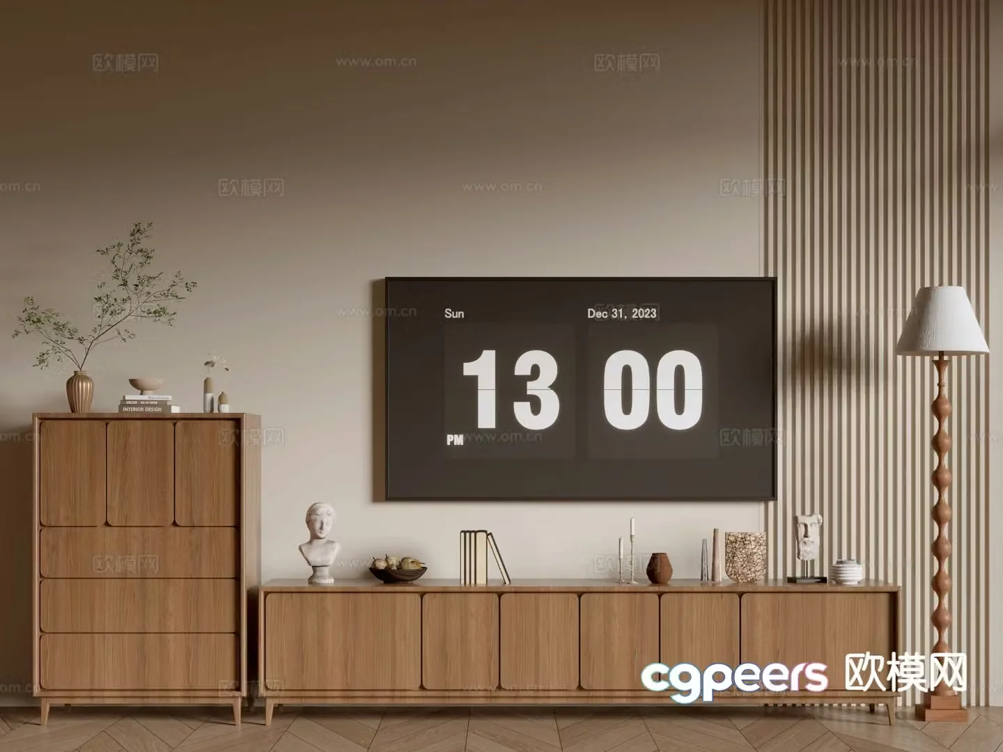 Log style TV cabinet 3D model