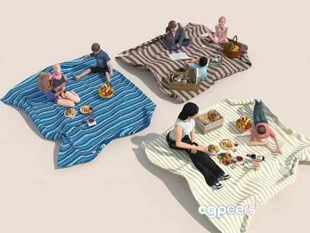 People Having A Picnic 3D Model – 15667 – VRAY Render