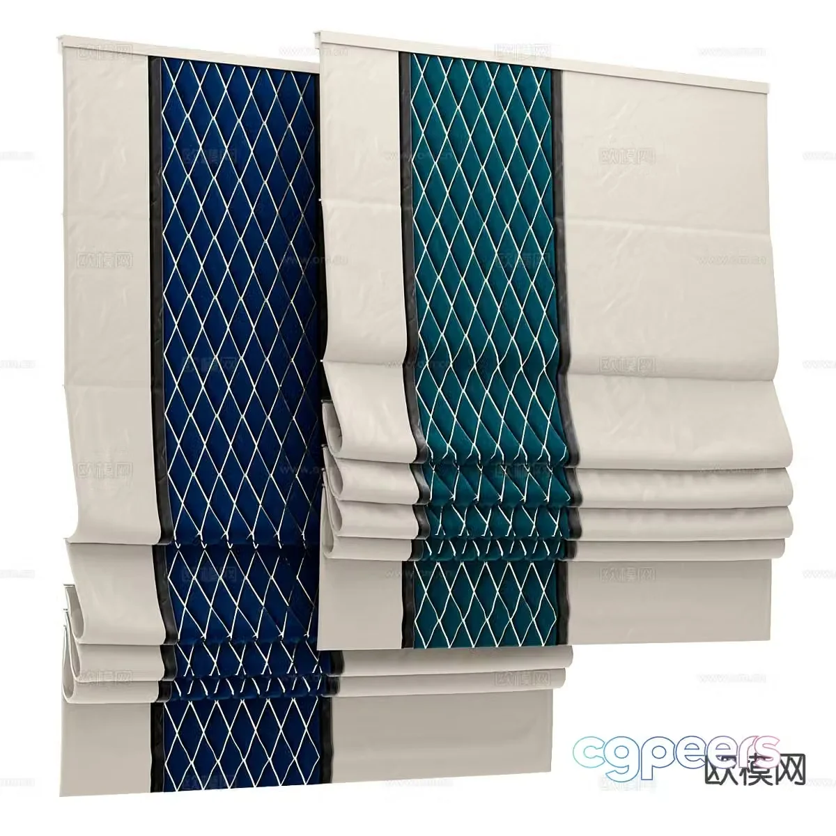 Plain curtains roller blinds Roman blinds 3D model