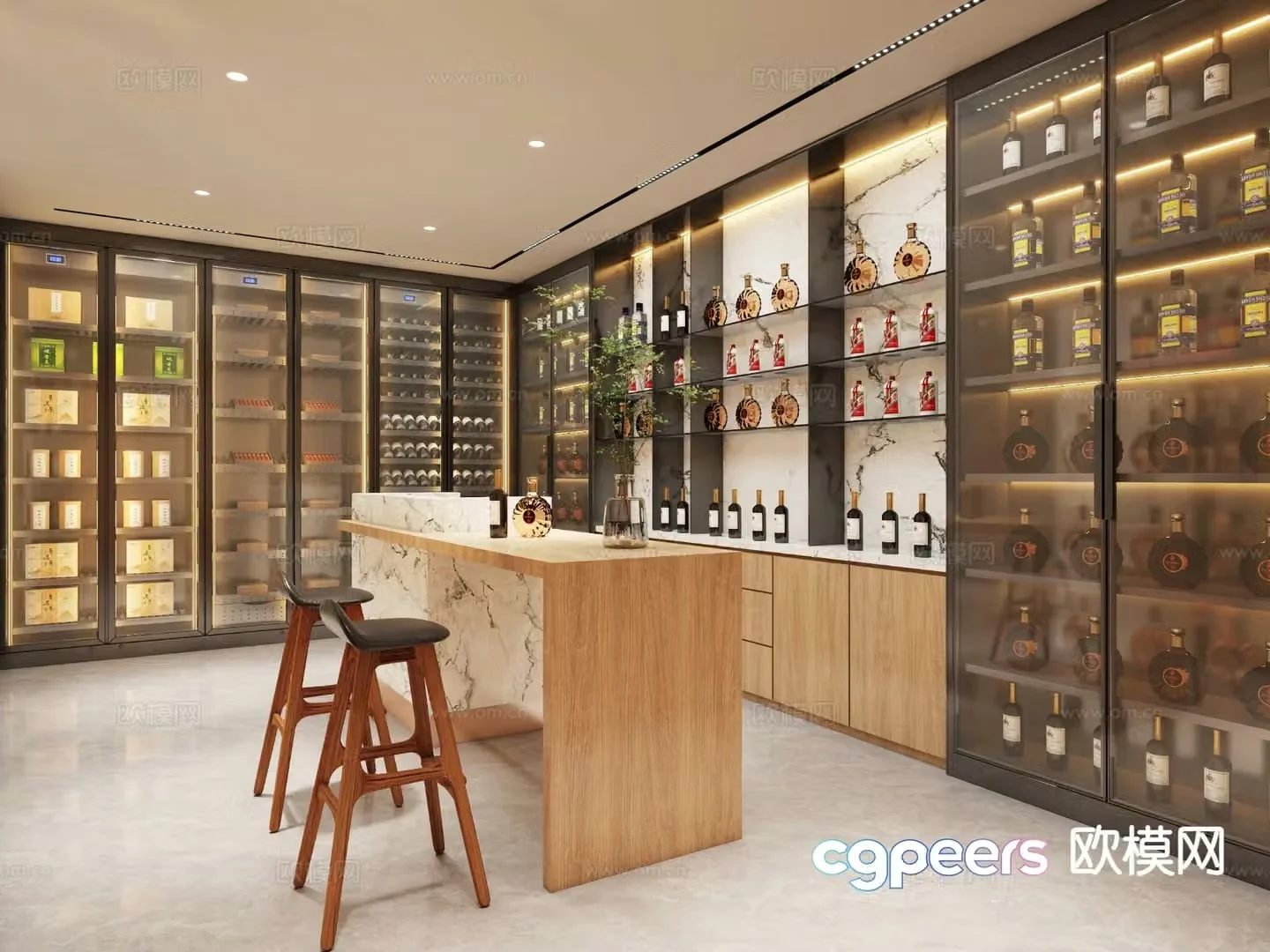 Modern red wine cellar cold storage room constant temperature room 3D model
