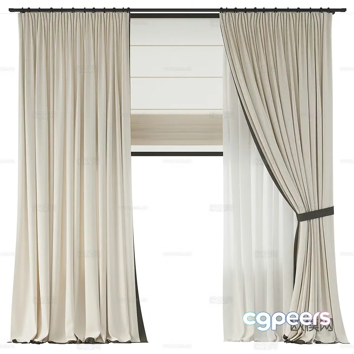 New Chinese style fabric lace curtain 3D model