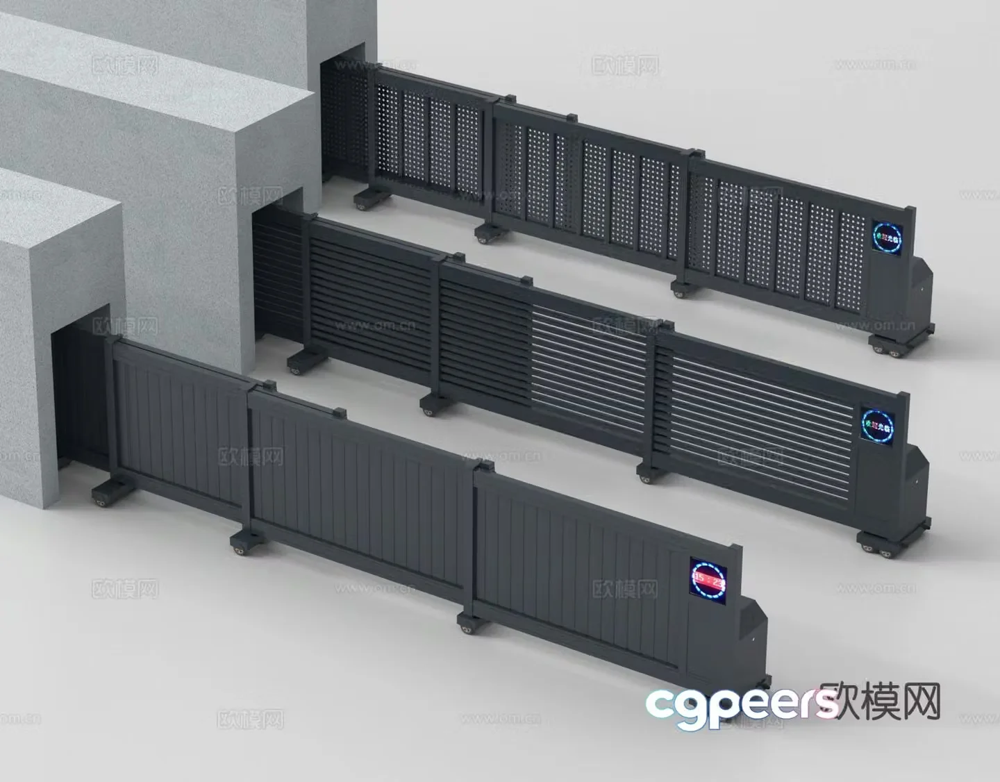 Electric telescopic folding door access control gate 3D model