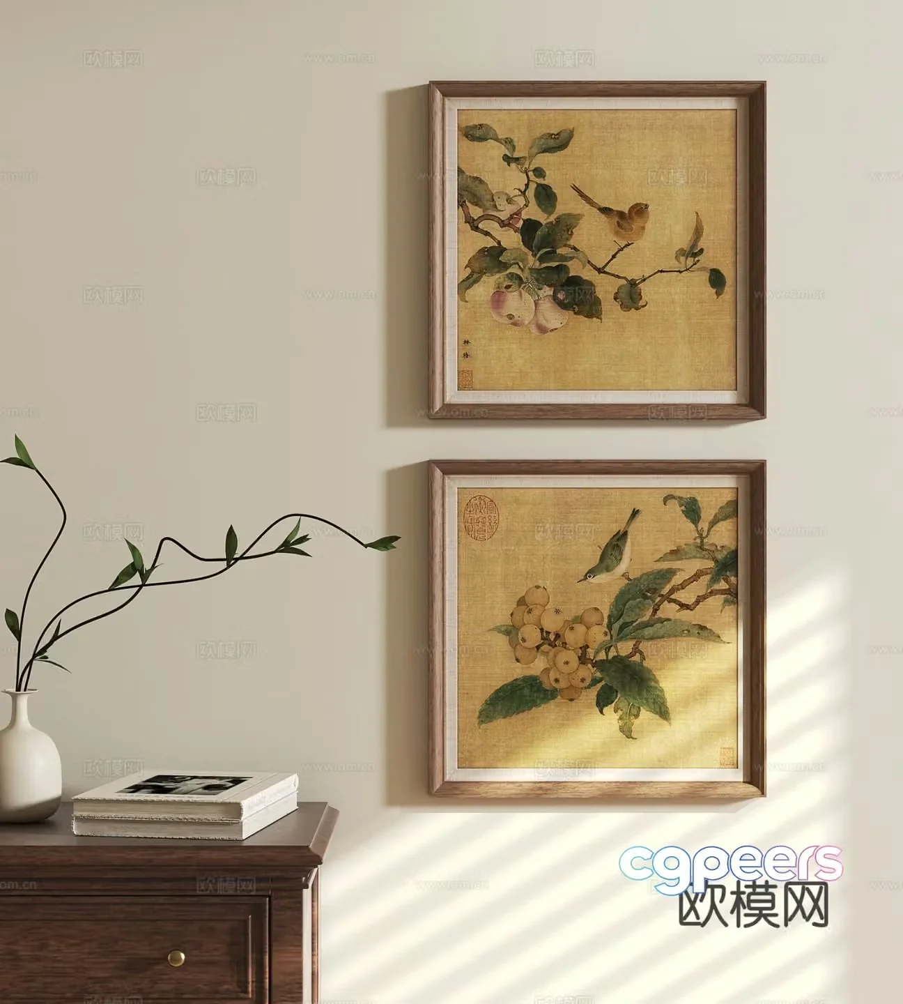 New Chinese style retro hanging painting plant painting 3d model