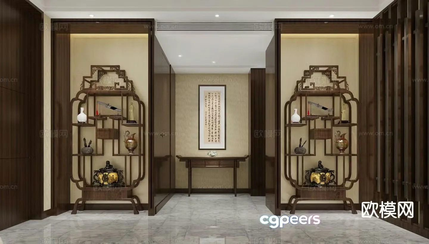 Chinese-style archaeological shelf 3D model of entrance hall