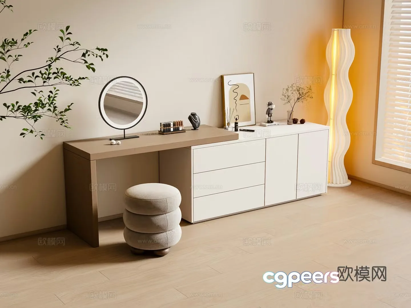 Cream style dresser 3d model