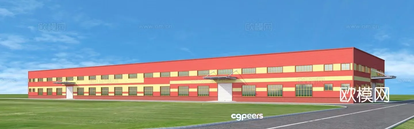 3D model of steel structure factory building appearance