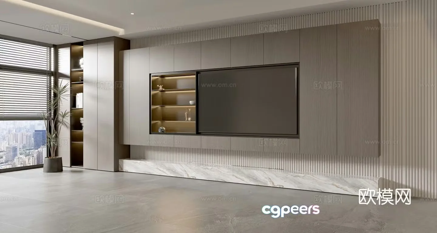 Modern simple living room light luxury TV background wall full wall TV cabinet 3D model