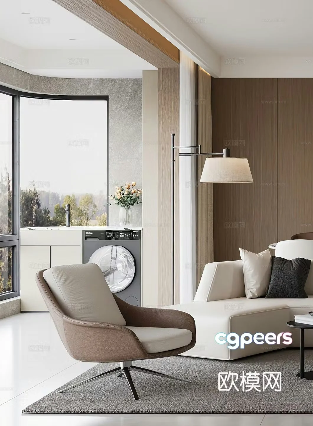 Modern leisure chair floor lamp Italian side table corner table single chair washing machine washing cabinet 3d model