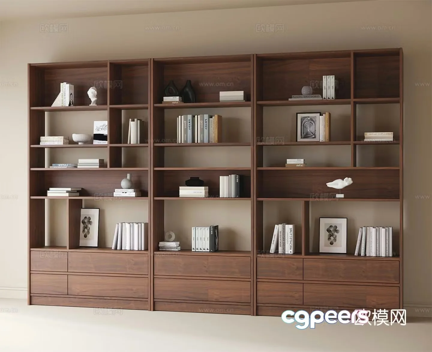 Modern open bookcase storage shelf bookshelf 3d model