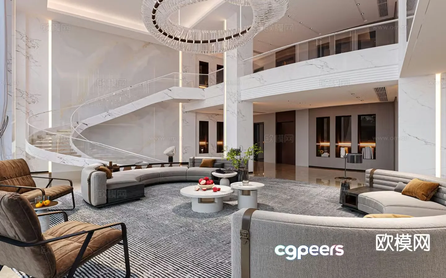 Villa living room villa hollow 3d model