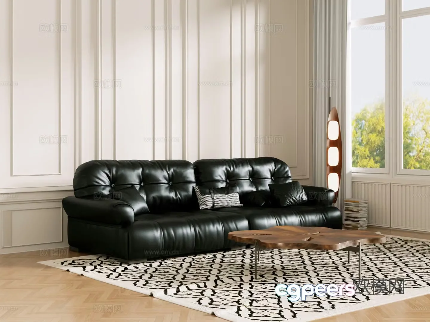 Middle-aged sofa combination coffee table carpet multi-person sofa 3D model