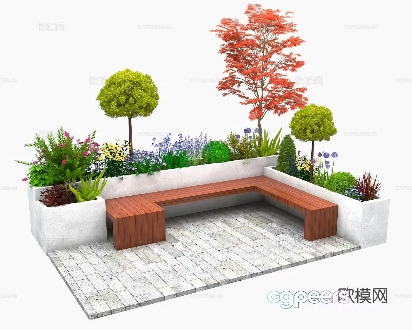 Flower bed garden green plant flower pond stool landscape flower bed flower pond privet lollipop landscape green plant 3d model