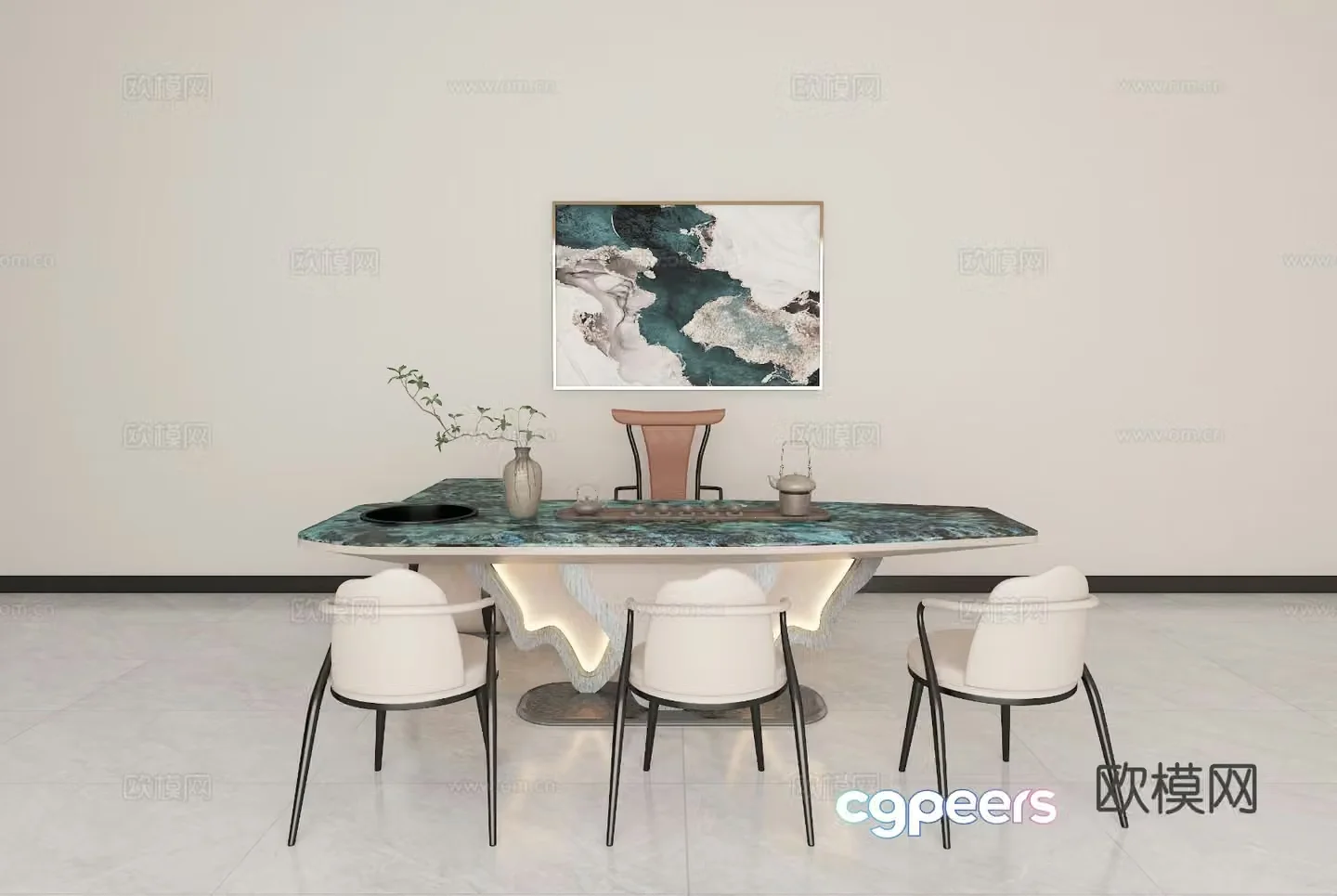 New Chinese tea table and chairs 3d model