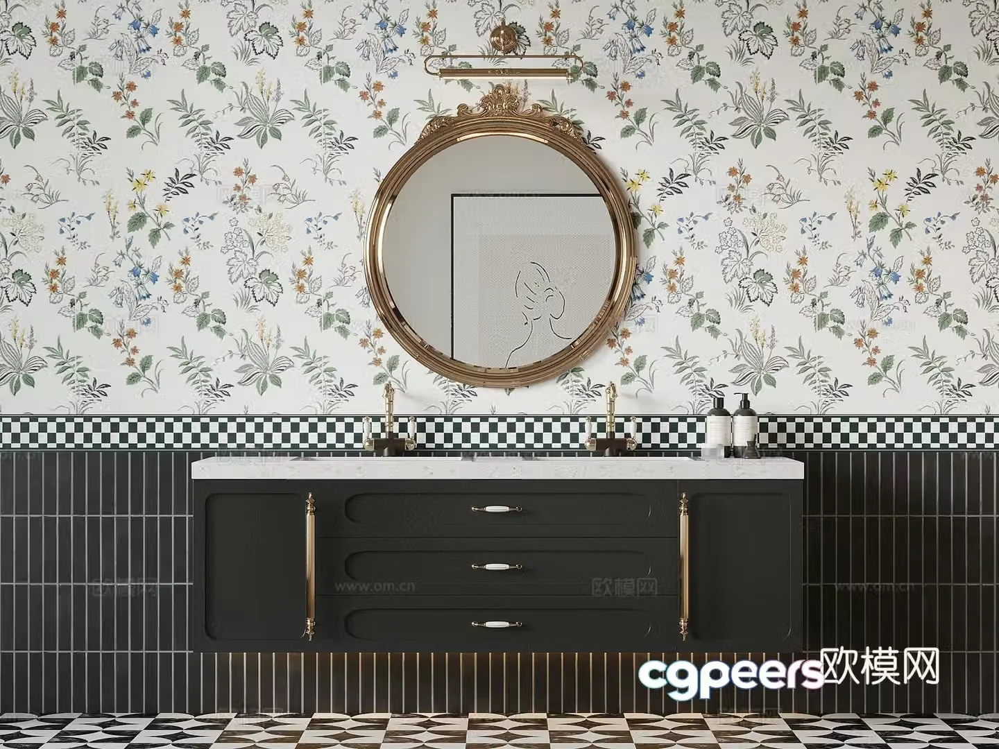 Bathroom cabinet French retro style bathroom cabinet bathroom mirror 3d model