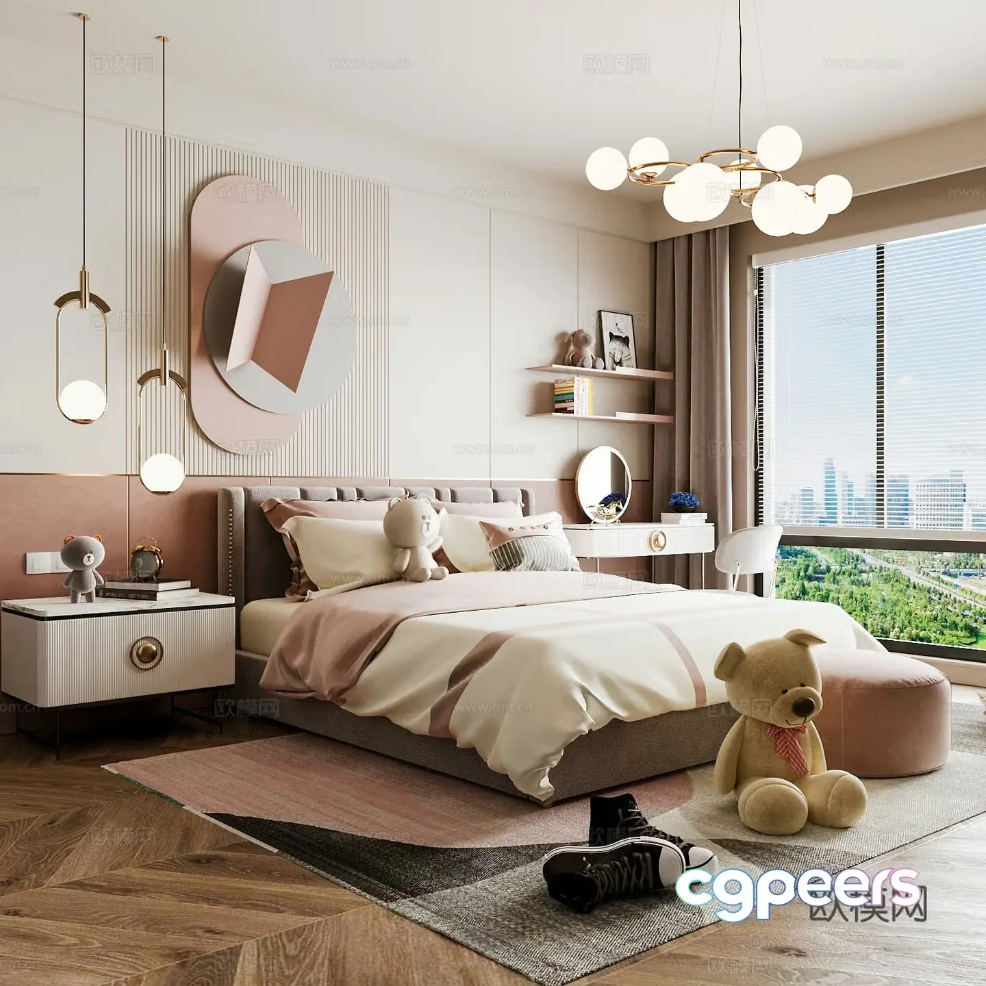 Modern children’s room boy’s room girl’s room children’s bed children’s wardrobe children’s desk 3d model