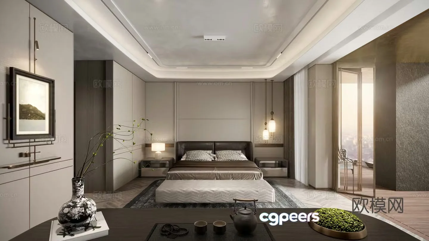 New Chinese style bedroom elderly room 3D model