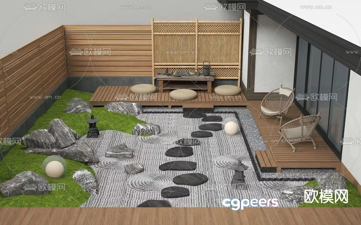 Courtyard landscape patio garden 3d model