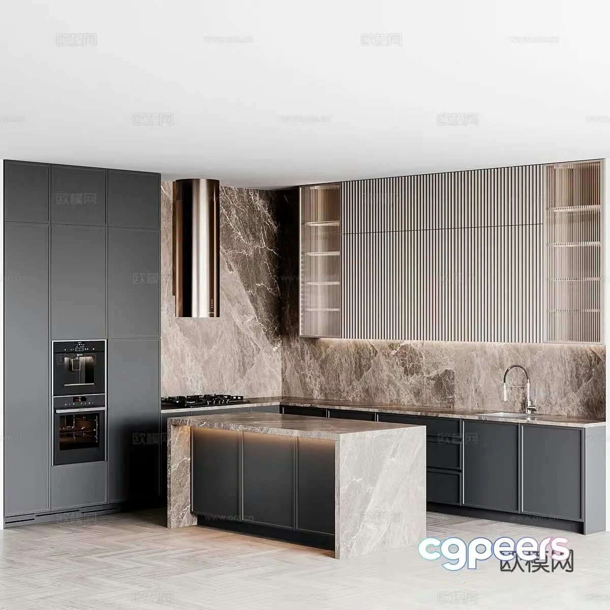 Modern island kitchen 3d model