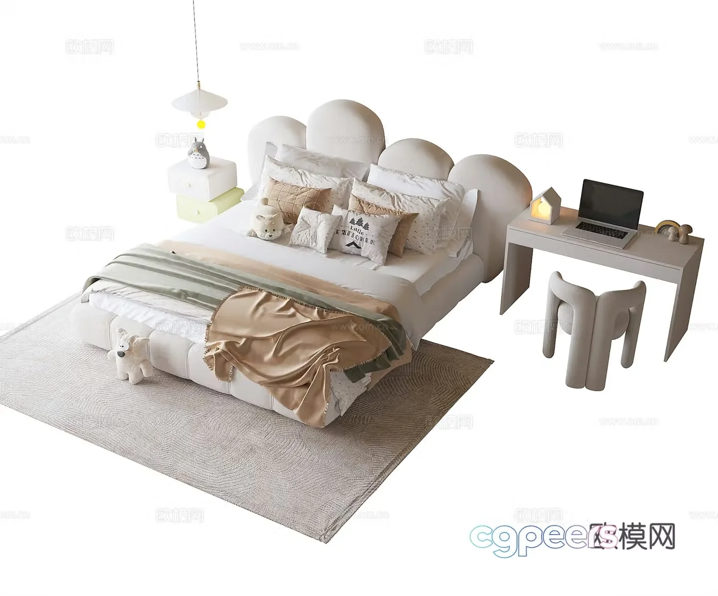 Modern children’s bed children’s desk and chair 3d model