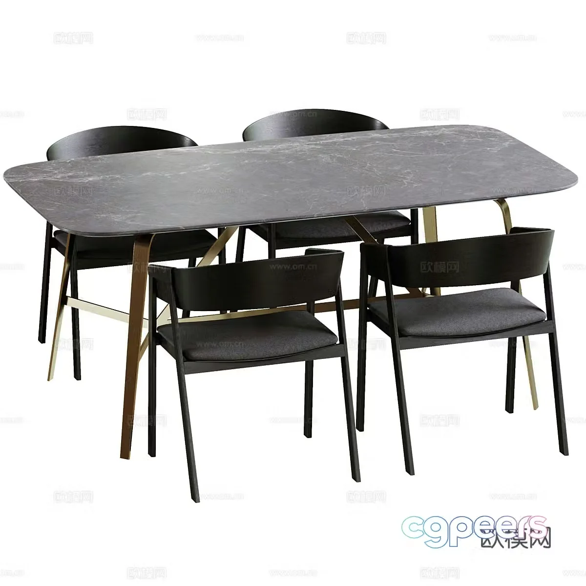 Modern light luxury dining table and chair 3D model