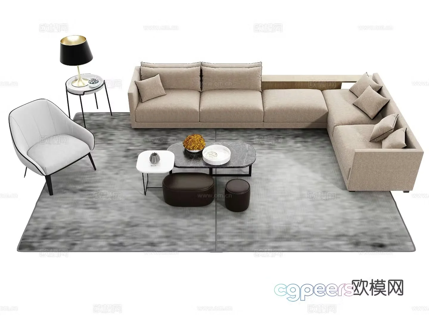 Modern corner sofa coffee table modular sofa 3d model