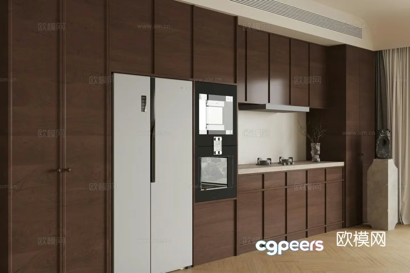 Medium style log sideboard refrigerator and oven cabinet finished cabinet gas stove gas stove refrigerator cabinet 3D model