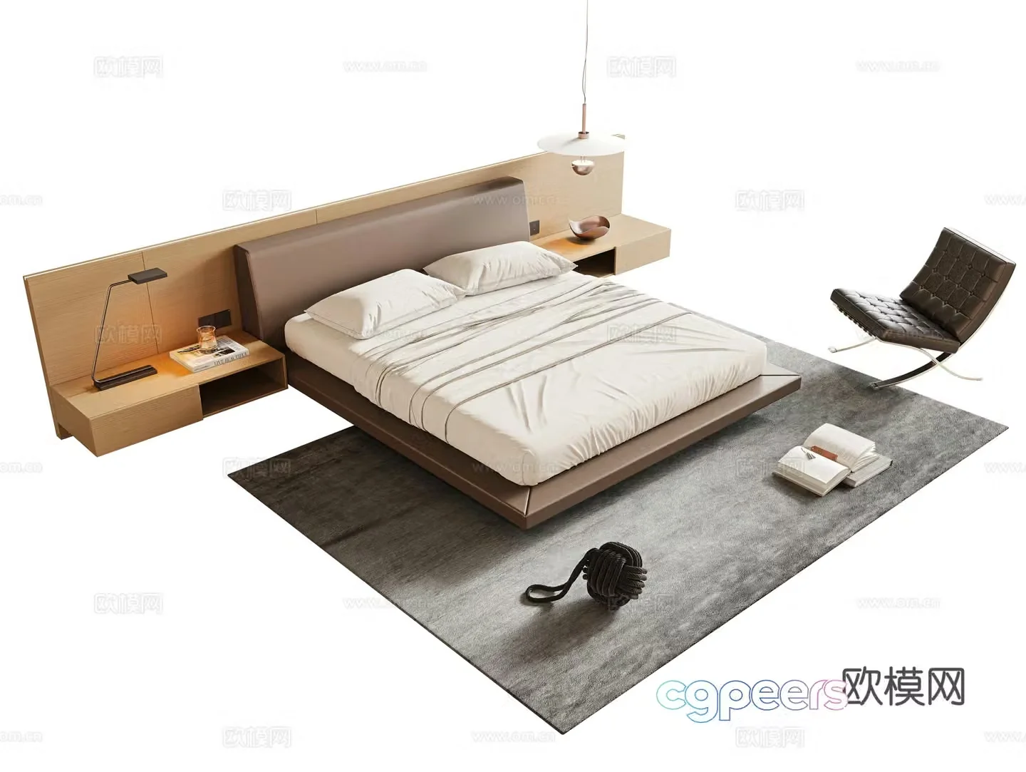 Modern minimalist double bed leather art double bed master bedroom double bed suspended bed bed head back panel suspension 3d model