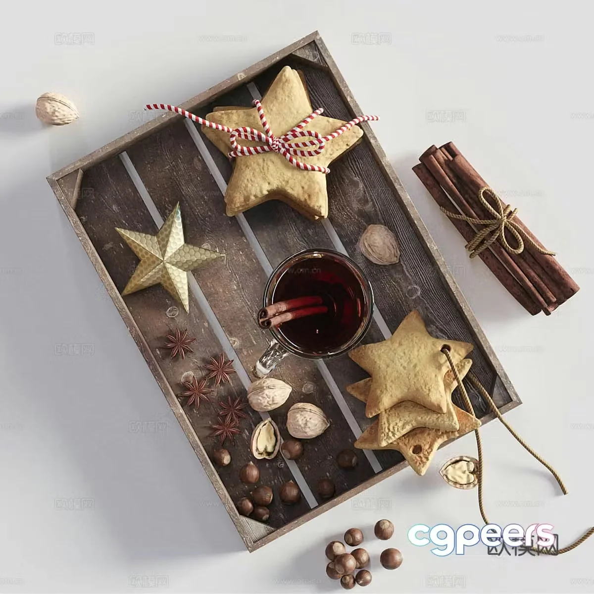 biscuits drinks spices hazelnuts walnuts star anise cinnamon food 3d model