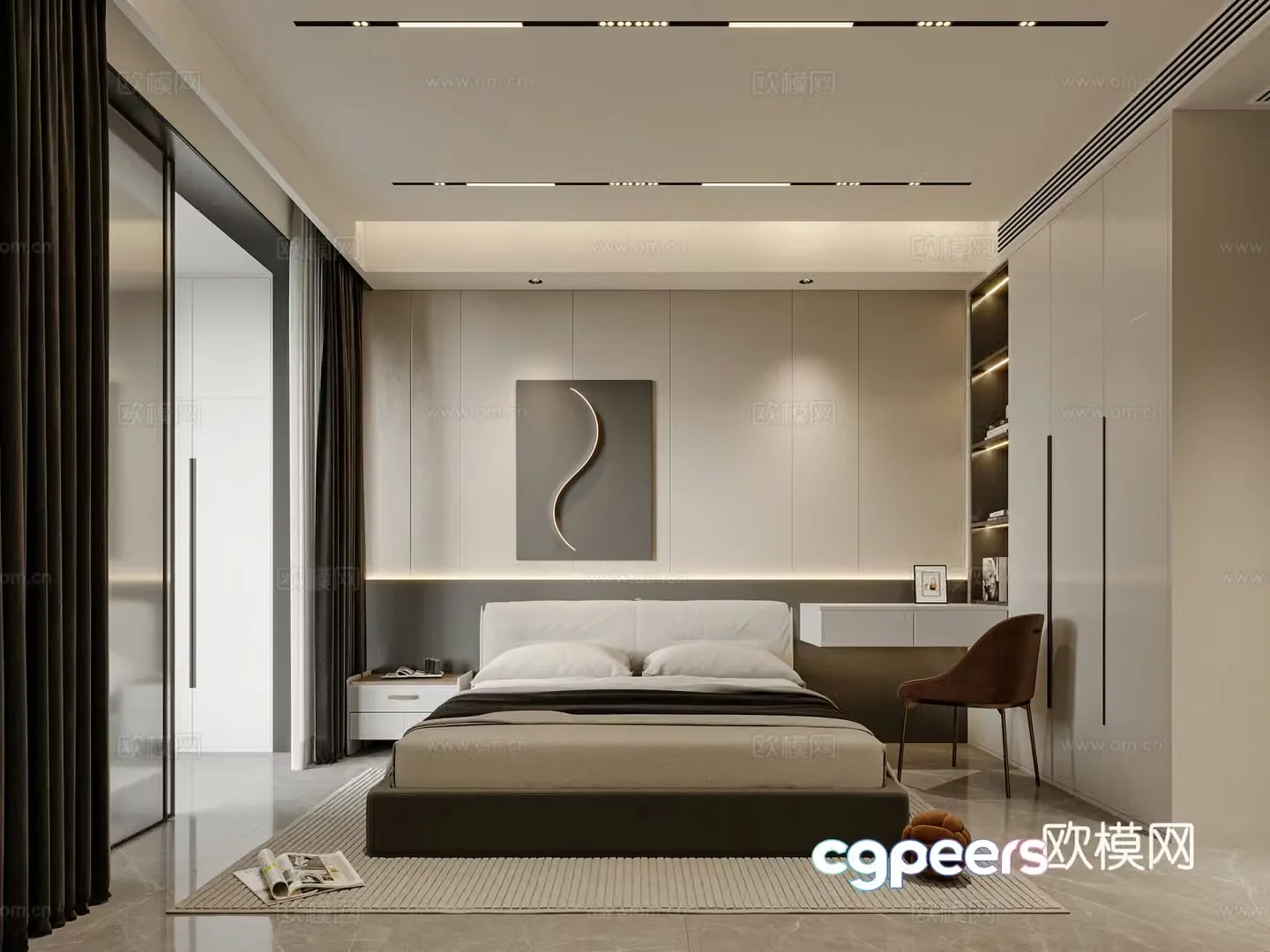 Modern bedroom black and white gray bedroom 3d model