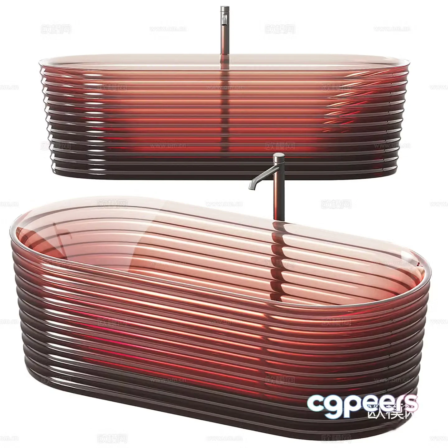 Modern clear glass bathtub 3d model
