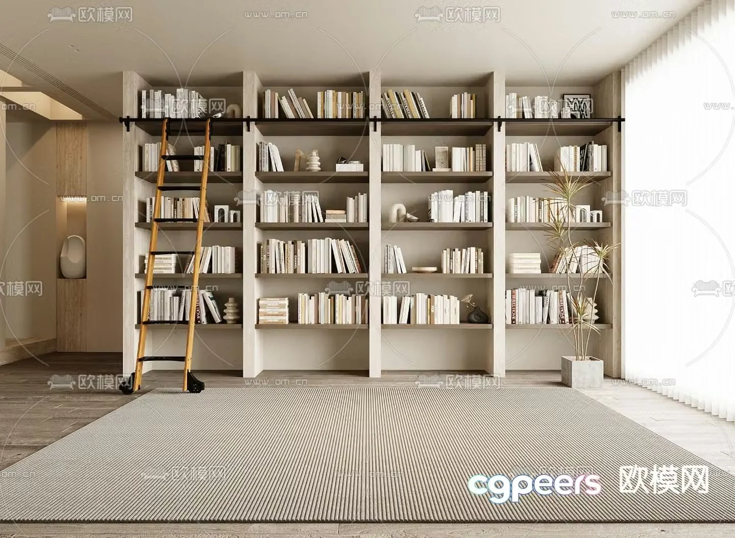 Wabi-sabi bookcase display cabinet 3d model