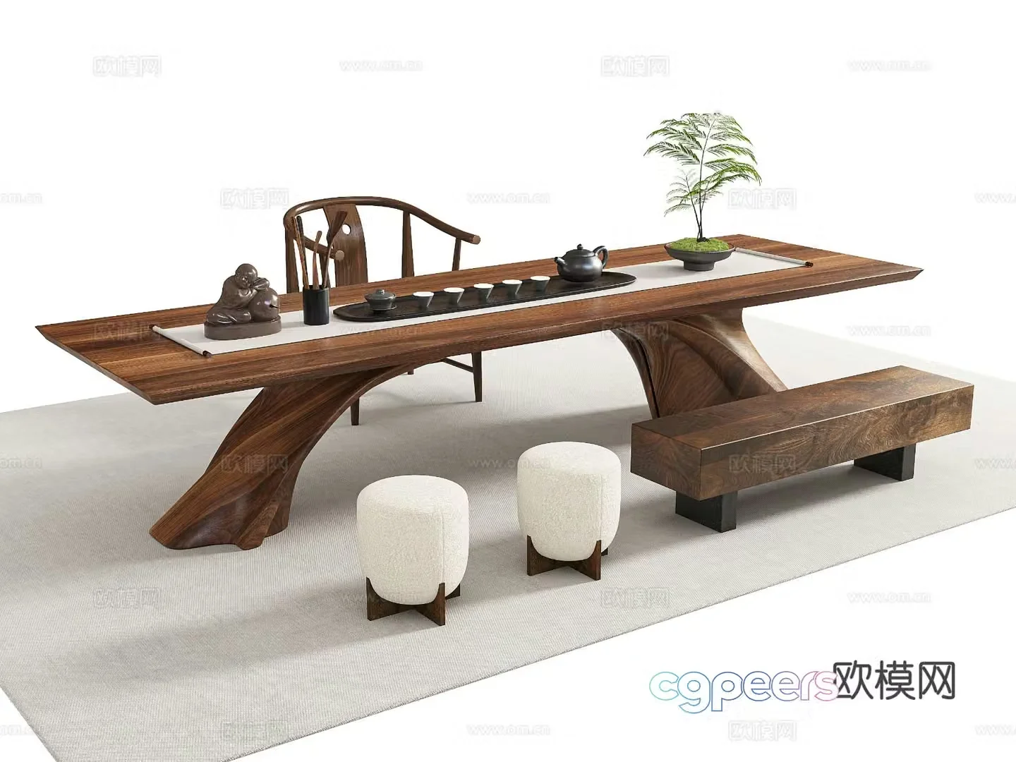New Chinese tea table and chairs 3d model
