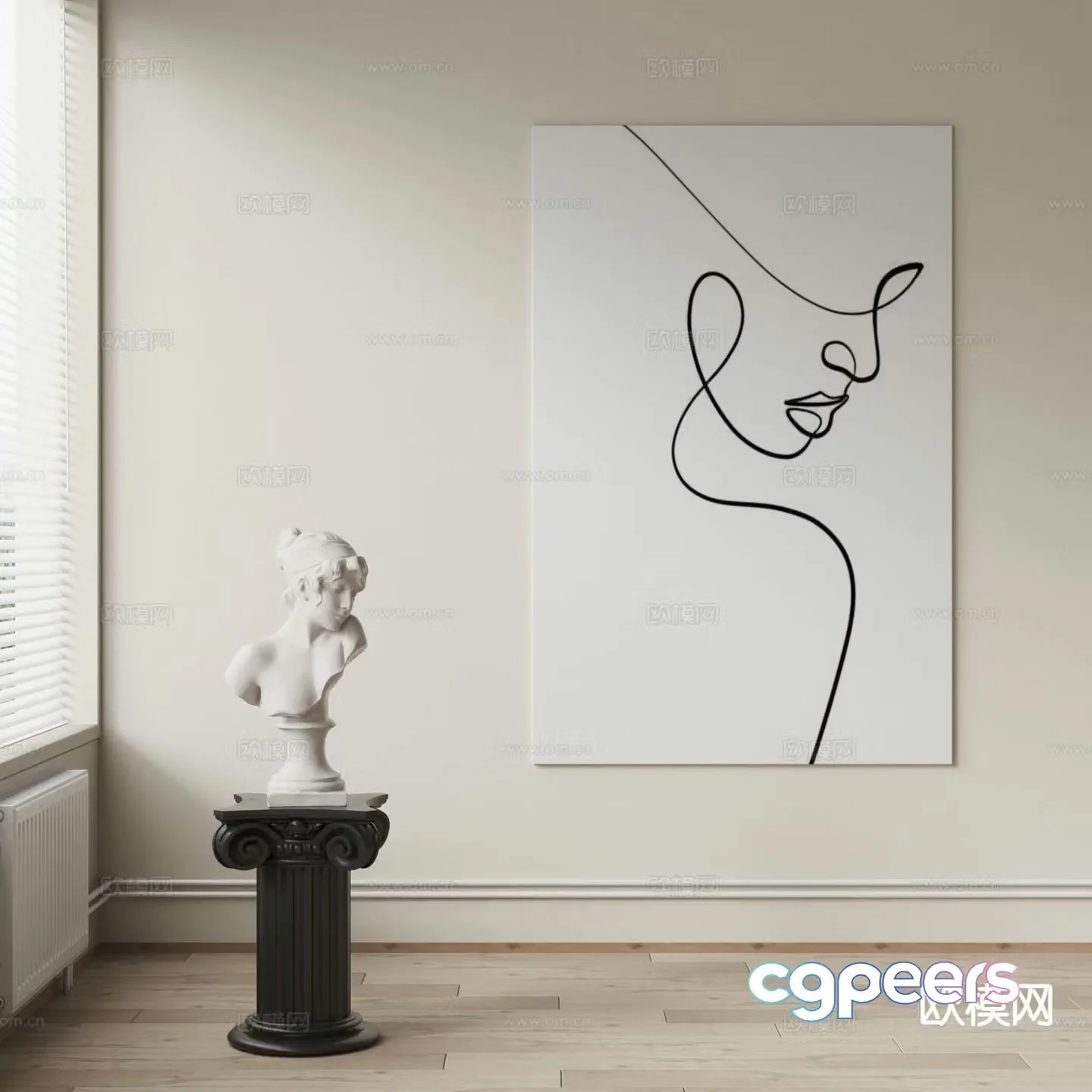 Cream style art painting line drawing decorative painting 3d model