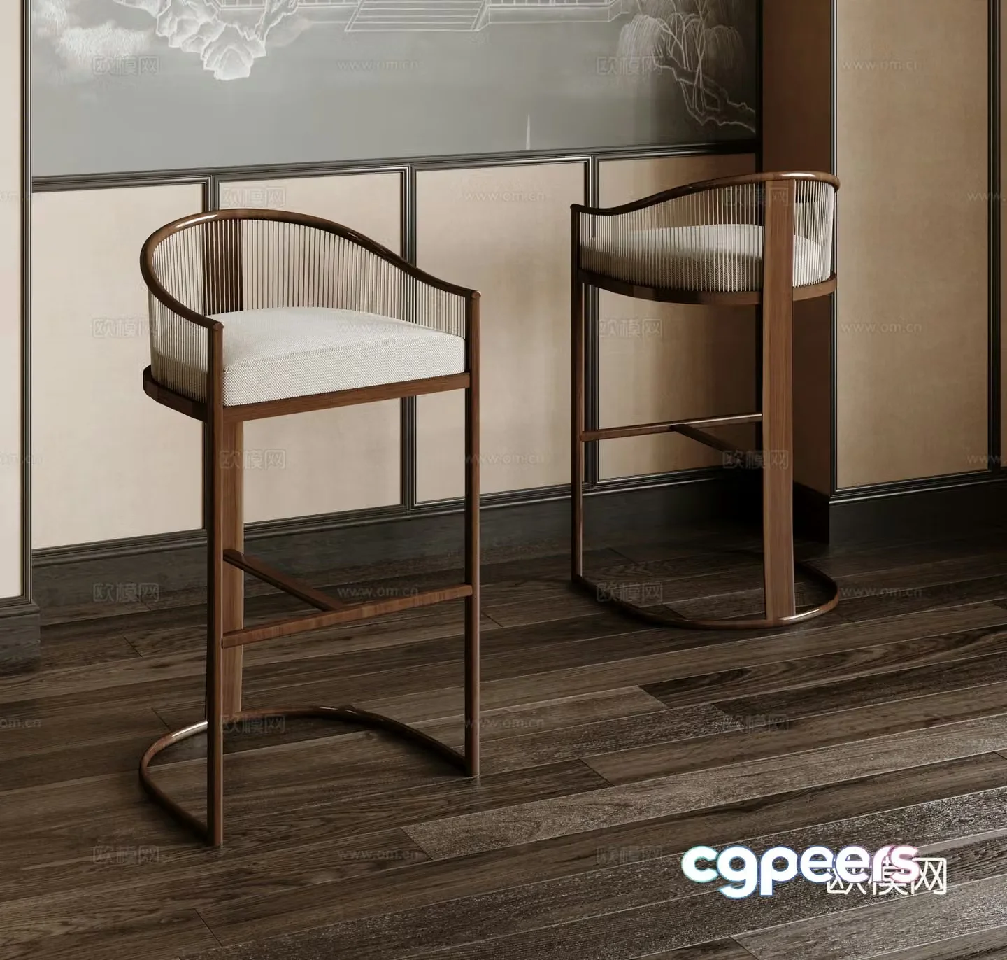 New Chinese style bar chair 3D model