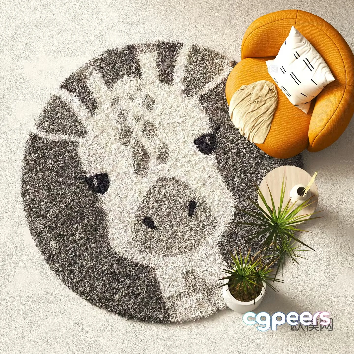 Modern round carpet Plush carpet 3d model