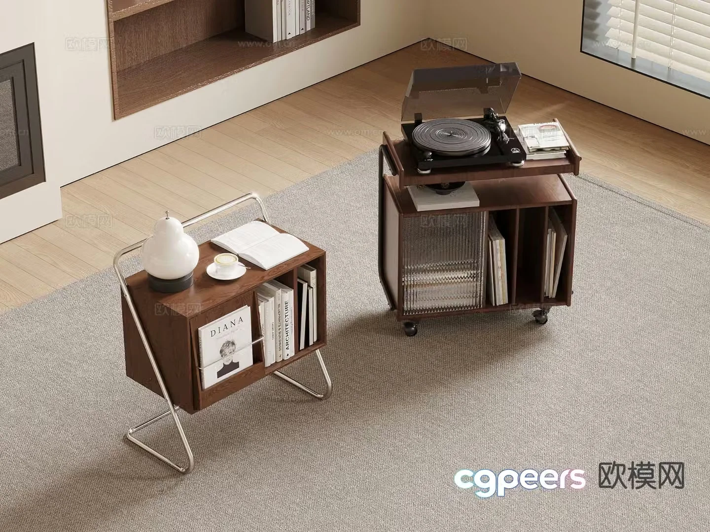 Medieval style side table cupboard trolley 3D model