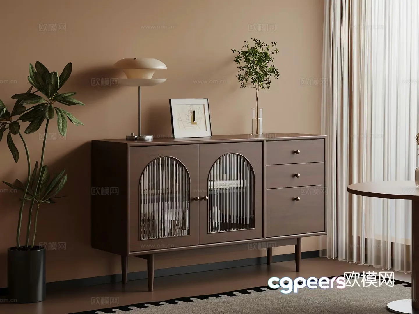 21 Middle-aged style entrance cabinet desk lamp decorative painting 3D model